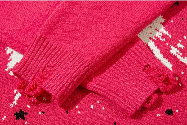 fashion butterfly knitted oversized sweater unisex o neck ripped holes knit pullover streetwear unisex loose sweaters clothing aesthetic street look hoodie, urban wear with bold artwork, streetwear fashion hoodie