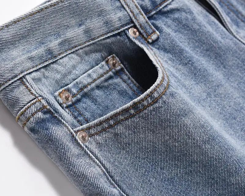 fashion loose streetwear denim jeans new casual wide legs straight jean pants hip hop tassel joggers baggy jeans men clothing unique joggers style 429