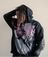 Chaopin High Street Brushed Kanye Vintage Dinosaur Bone Print Hoodie H