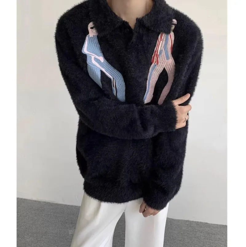 grunge fire sweater, streetwear drip, cozy knitwear for men, oversized grunge aesthetic winter top