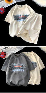 Sadcore Chrome logo – Stylish New Suede Short Sets Hip Hop Street Letter Printing