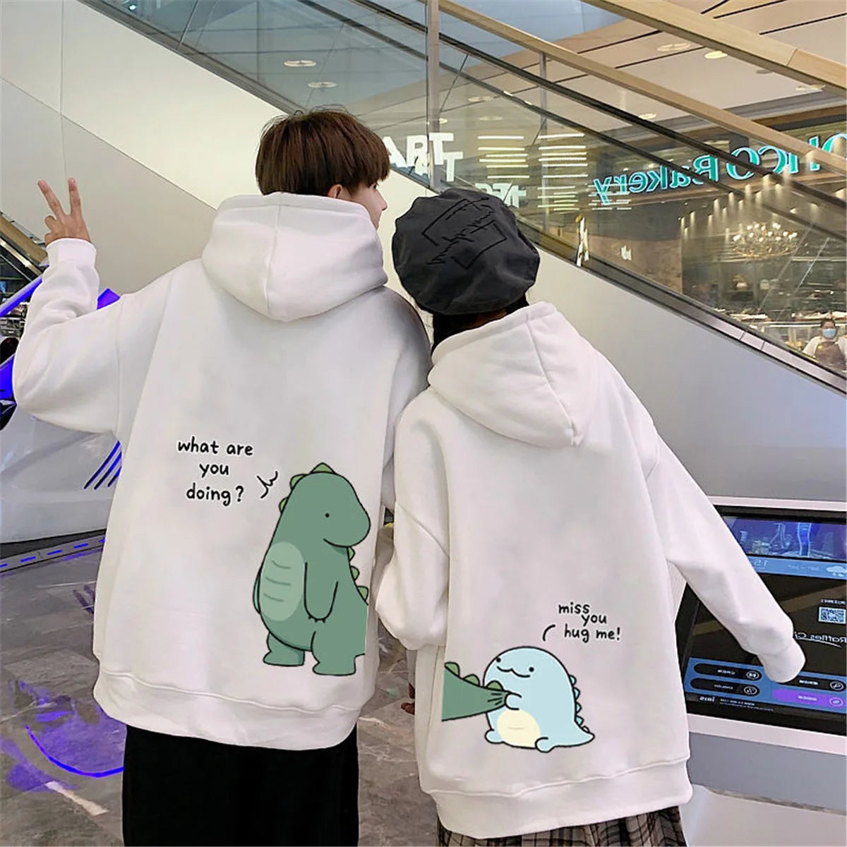 Black Hip Hop Couple Hoodie Men Women Lovers Sweatshirt Girl Cartoon T