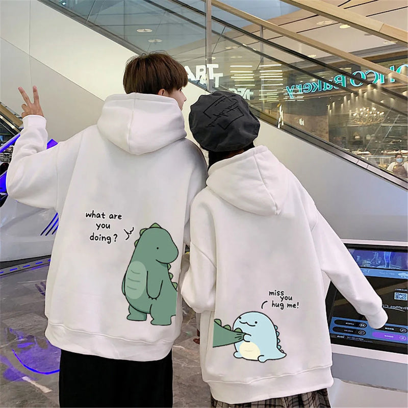 Black Hip Hop Couple Hoodie Men Women Lovers Sweatshirt Girl Cartoon T
