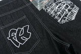 hip hop pockets embroidery letter print jeans shorts for men summer retro oversized wide leg denim knee lenght pants unique jeans style 3644