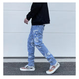 mens high street paisley print denim jeans casual hip hop distressed jeans slim fit skinny denim pants joggers streetwear men unique joggers style 1232