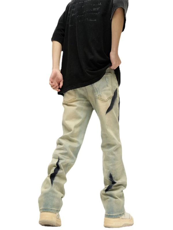 irregular graffiti prtinted denim jean pants casual distressed washed biker jeans hip hop streetwear y2k mens straight joggers sporty tapered joggers