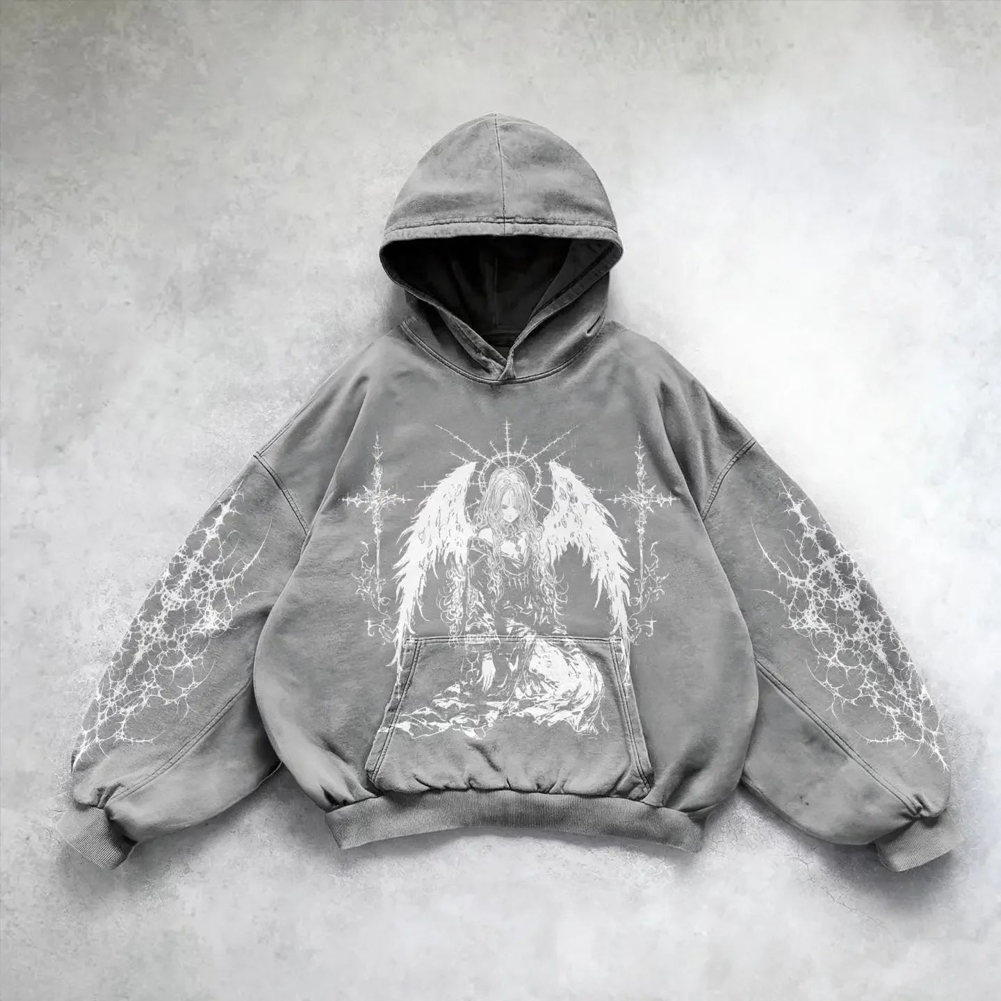 Harajuku Hoodie Skull Y2K Tops Oversized Sweatshirt Goddess Print Hood