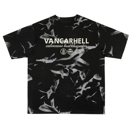Trapwear Melting smiley – Men T Shirts Vintage Tie Dye Letter Print Short Sleeves T Sh