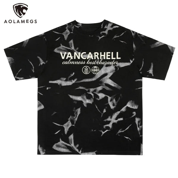 Trapwear Melting smiley – Men T Shirts Vintage Tie Dye Letter Print Short Sleeves T Sh