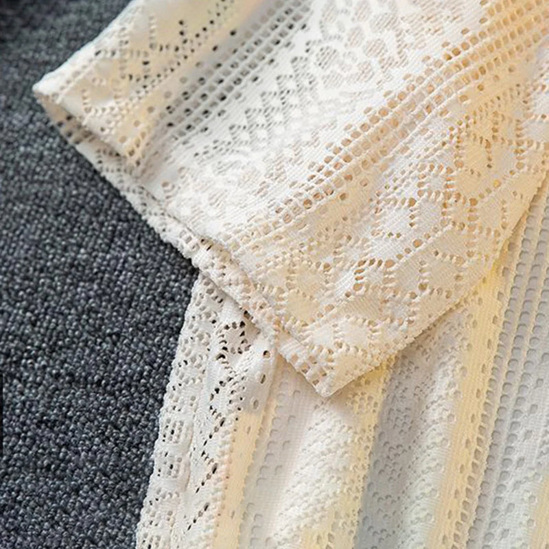 Mens Hollow Lace Elegant Short Sleeve Lazy Style Casual Breathable Personality Hollow Design Thin Shirt Unisex 2024 Summer New