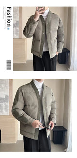 Men's Winter Collarless Woolen Splice Cotton-padded Jacket Men Business Casual Fashion Loose Warm Parkas Coat Thicken Jacket