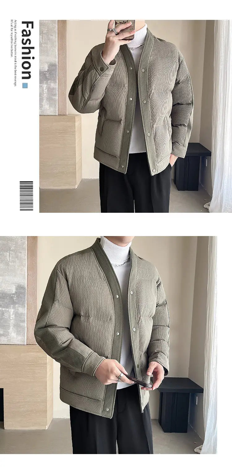 Men's Winter Collarless Woolen Splice Cotton-padded Jacket Men Business Casual Fashion Loose Warm Parkas Coat Thicken Jacket