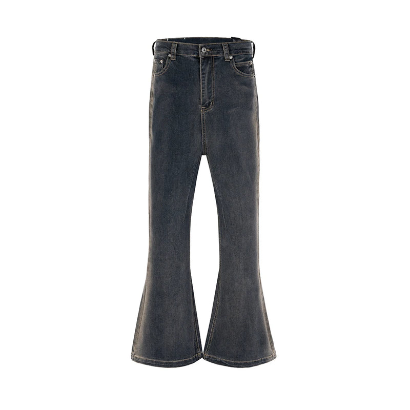 RO Style Gradient Washed Sashes Flare Jeans Unisex Streetwear Baggy Y2K Bell-bottoms Harajuku Loose Casual Denim Trousers