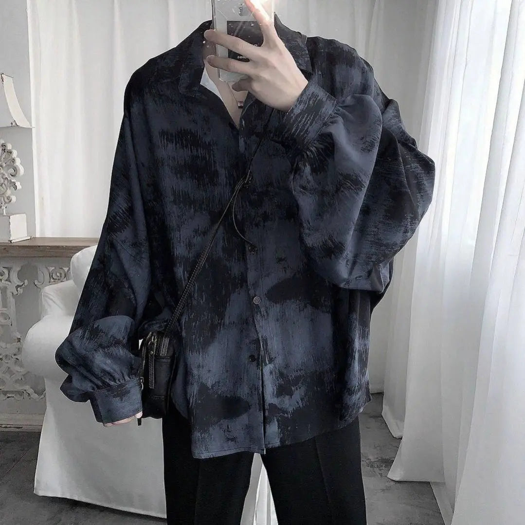 Tie dye loose shirt men long sleeved early autumn Korean version student ins men shirt dark abstinence