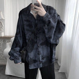 Tie dye loose shirt men long sleeved early autumn Korean version student ins men shirt dark abstinence inch shirt men shirts y2k