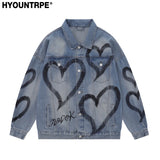 Y2K Heart Graffiti Printed Denim Jackets Mens Fashion Unisex Long Sleeve Coats Outerwear Hip Hop Casual Streetwear Jeans whit - variant style 1faa41 for streetwear fashion