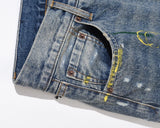 blue speckle ink washed destroyed flared jean pants hip hop graffiti ripped denim jeans for men streetwear vintage wide jeans unique jeans style 4461