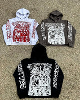 Fashionable Gothic Angel Pattern Letter Print Oversized Hoodie Womens