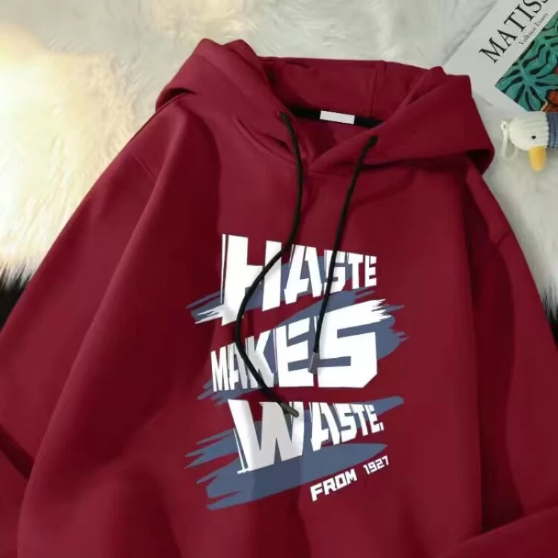 Haste Makes Waste Printed Hoody Man Personality Hip Hop Casual Pullover