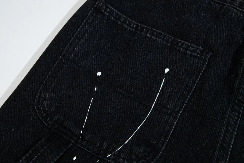 vintage streetwear flared jeans denim hip hop splashing ink wide leg jean overalls for men fashionable retro patchwork jeans y2k unique jeans style 499
