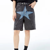 hip hop loose denim shorts pants fashion patchwork stars half pant men summer casual zipper streetwear short joggers men shorts relaxed fit joggers