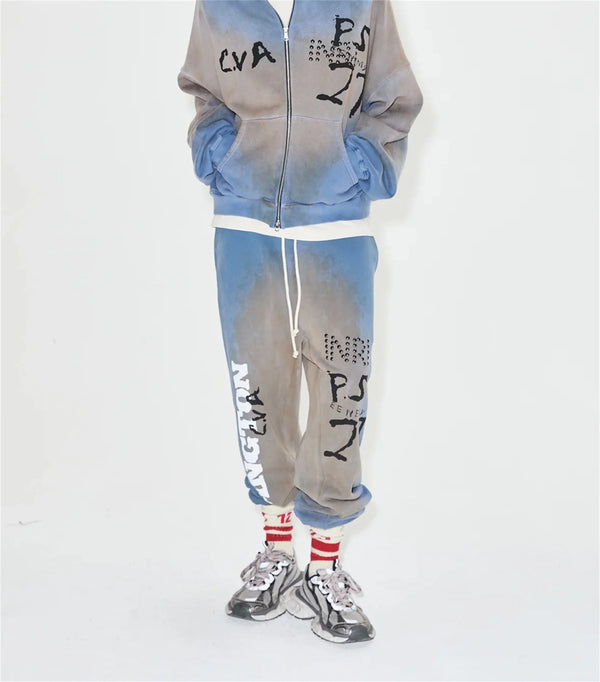 24ss rrr123 gymno high street heavyweight best quality cotton gradient washed distressed drawstring casual sport pants leggins clean everyday pants