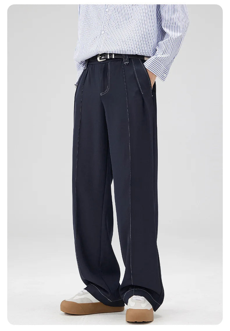 men bright line elastic waist streetwear fashion loose casual plus size straight suit pants work man business trousers unique default style 1941