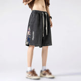 denim shorts mens trendy streetwear washed shorts side embroidery patchwork jeans shorts casual track pants vintage washed jeans