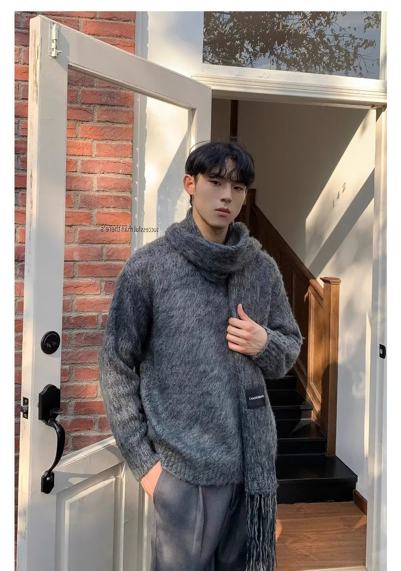 minimalist knit jumper, daily wear essential, trendy urban fashion top for men, layered streetwear look