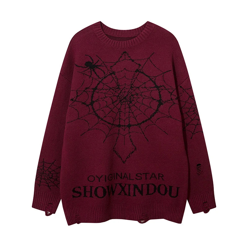 hip hop knitted sweater men winter o neck anime spider web pattern pullover streetwear casual loose sweater warm jumper knitwear 1 high quality cotton pullover, aesthetic street look hoodie, oversized graphic print design