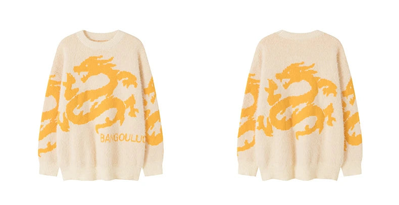 hip hop knitted sweater men winter o neck anime chinese dragon pattern pullover streetwear casual loose sweater jumper knitwear oversized graphic print design, unique limited edition hoodie, aesthetic street look hoodie