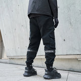 mens side pockets cargo pants elastic waist trousers streetwear hip hop loose fit ankle drawstring military sweatpants joggers casual joggers