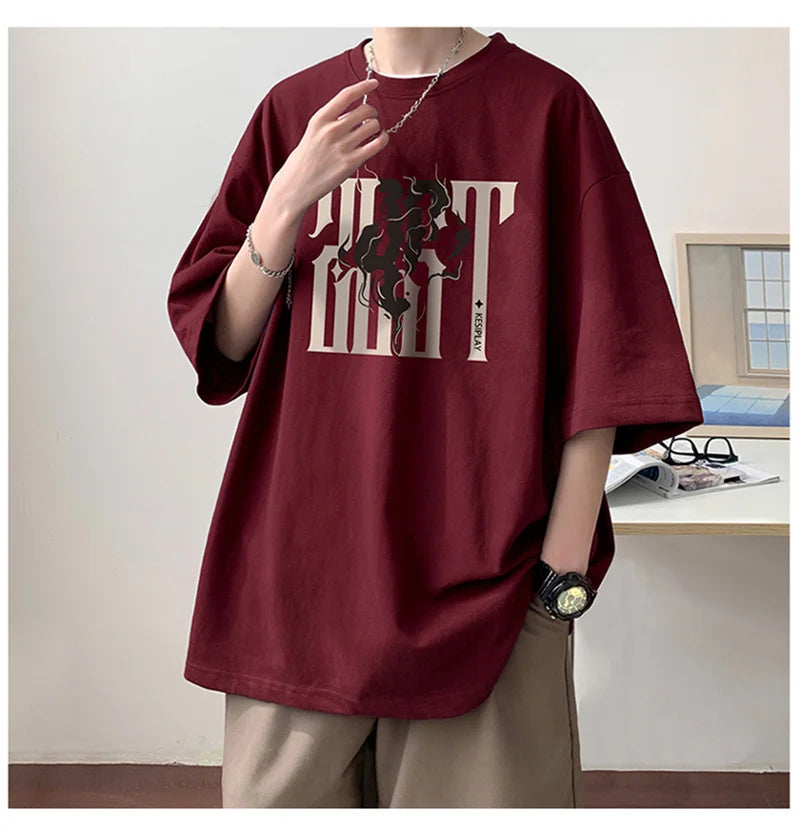 Y2k Crying character – 2024 New American Letter Print Short Sleeve Tee Shirt Mens