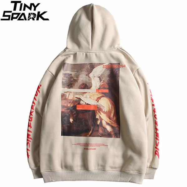 Men Hip Hop Hoodie Sweatshirt Retro Painting Print Harajuku Hooded Pul