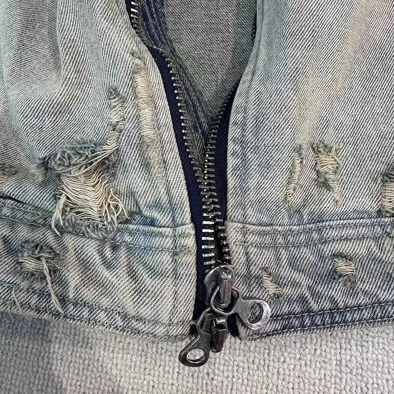 winter street style featuring collarless wash denim motorcycle jacket design – premium quality jacket for men
