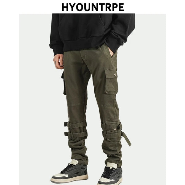 mens high street jeans casual hip hop military cargo pockets trousers new fashion slim fit zipper skinny denim pants joggers casual joggers