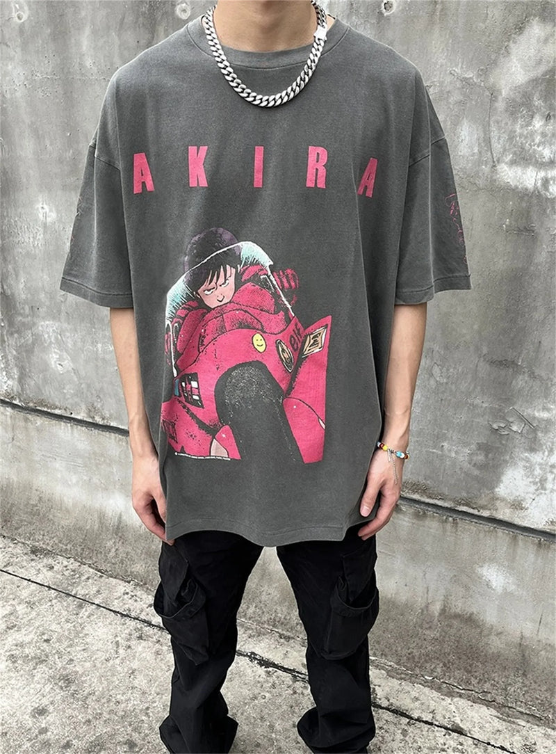 vaporwave vintage t-shirt featuring 24ss summer vintage retro anime printing high street t shirt tops