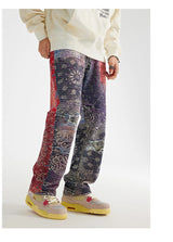 hip hop paisley printed denim jeans mens new casual zipper straight jeans streetwear high street loose pants baggy jeans joggers unique joggers style 2402
