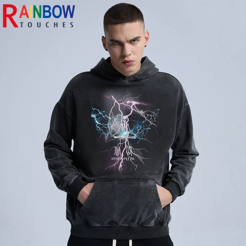 rainbowtouches washed hoodie 2022 men fashion autumn hip hop fashion high street skull graphic print unisex essential hoodie high quality cotton pullover, streetwear fashion hoodie, unique limited edition hoodie