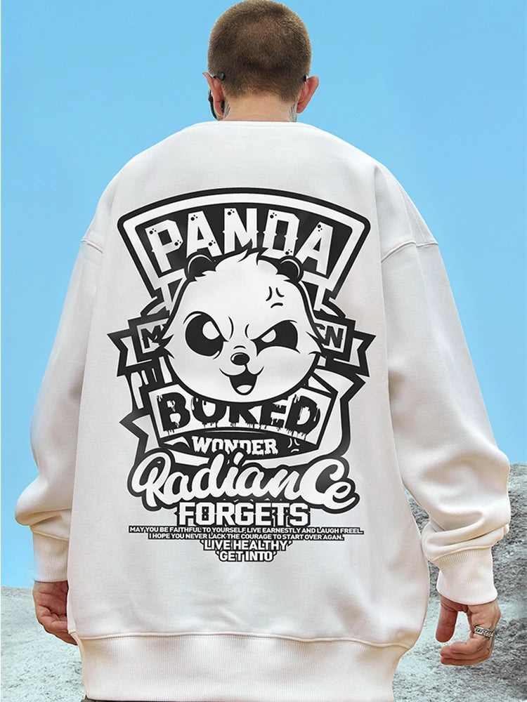 New Funny Panda Printed Sweatshirts For Men Autumn Oversized Retro