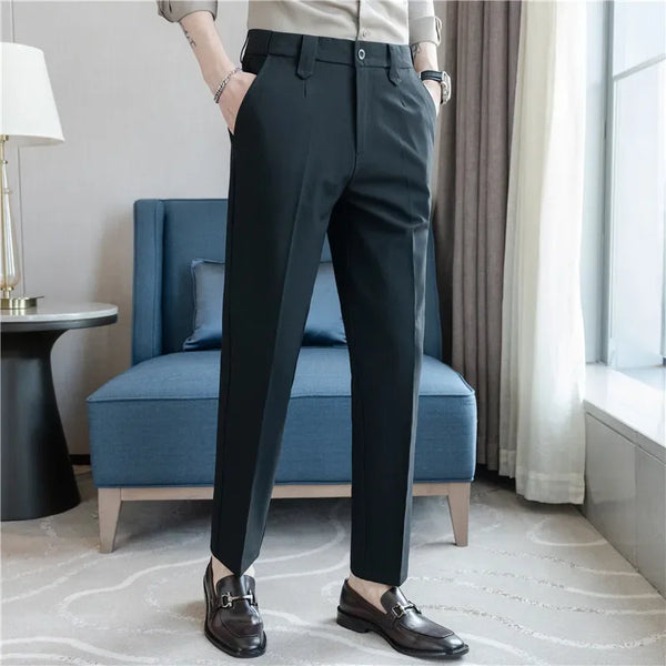 men commute elastic waist slim fit business casual suit pants plus size korean fashion vintage dress pants trousers 40 relaxed fit trousers