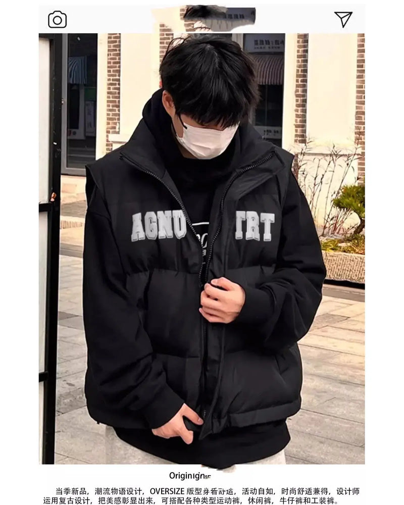 2024 Winter Korean Simple Ins Letter Printed Vest Cotton Clothing American Y2K Men Women Trendy Brand Loose Casual Vest Jacket