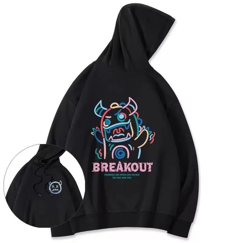 Breakout Cattle Harajuku Prints Mens Pullover Hoodies Casual Loose Sweatshirt