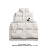 2024 Winter Korean Printed Stand Collar Vest Cotton Jacket New Ins American Street Casual Personality Handsome Sleeveless Vest