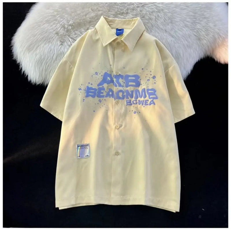 American retro letter printed short sleeved men and women summer new loose hip-hop personalized casual shirt top harajuku y2k