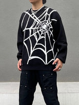 hip hop harajuku spider web pattern knitted sweater unisex pullover streetwear winter casual loose sweater warm jumper knitwear - graphic printed hoodie for men and women, urban fashion pullover, bold artwork streetwear hoodie