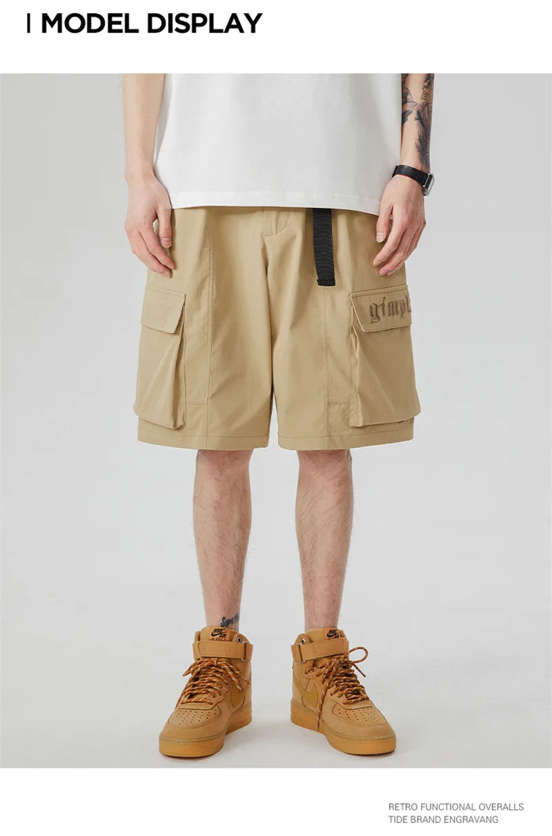 summer new american retro cargo shorts for men casual multi pocket baggy y2k shorts streetwear hip hop embroidery short cargo unique cargo style 305