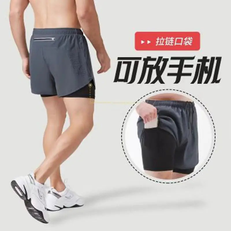 Summer Men's Sports Shorts For Men Gym Basketball Breathable Sweatpants Male Fitness Free Shipping Joggers 2 In 1 Quick Dry