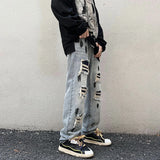 graffiti printed ripped destroied denim jean mens distressed biker jeans trousers new fashion high street straight pants joggers streetwear sweatpants