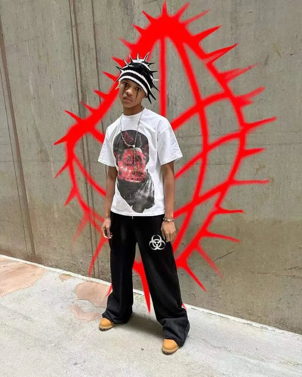 Anime Graphic tee – Y2K Streetwear Gothic Trend Letter Print Letter T Shirt Mens
